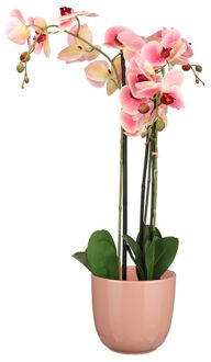 Mica Decorations Orchidee kunstplant roze - 75 cm - inclusief bloempot lichtroze glans - Kunstplanten