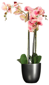 Mica Decorations Orchidee kunstplant roze - 75 cm - inclusief bloempot zwart mat - Kunstplanten