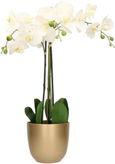 Mica Decorations Orchidee kunstplant wit - 75 cm - inclusief bloempot goud glans