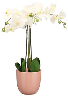 Mica Decorations Orchidee kunstplant wit - 75 cm - inclusief bloempot lichtroze glans