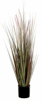 Mica Decorations Paarse Dogtail/siergras kunstplant 90 cm in zwarte pot Groen