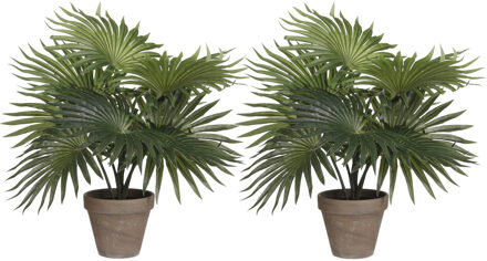 Mica Decorations Palm kunstplant/struik - 2x - groen - H40 x D35 cm - Kunstplanten