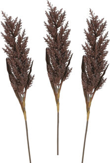 Mica Decorations Pampasgras pluim losse steel/tak - 3x - bruin - 88 cm - Decoratie kunst graspluimen
