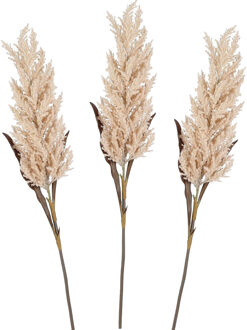 Mica Decorations pampasgras pluim losse steel/tak - 3x - perzik roze - 88 cm - decoratie kunst graspluimen - Kunstplante