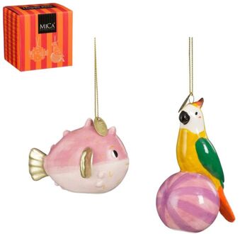 Mica Decorations Papegaai en Vis - Kerstornament - Roze