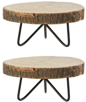 Mica Decorations Plant verhoger - 2x - hout-metalen - H14 x D29 cm - Bijzettafels Beige