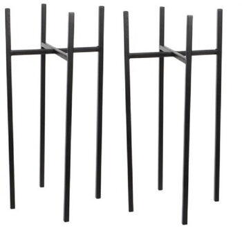 Mica Decorations Planten standaard - 2x stuks - zwart - H55 x B24 cm - metaal - bloempot/plantenpot verhoger