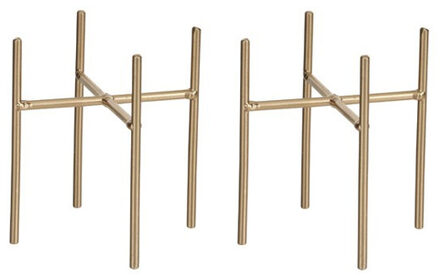 Mica Decorations Planten standaardje verhoger Ascot - 2x - goud - H12 x B10 cm - Plantenstandaard - Windlicht houder