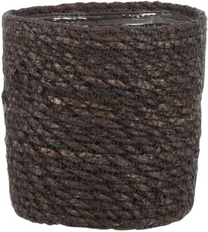 Mica Decorations Plantenmand - grijs - rotan - 12 x 12 cm