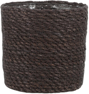 Mica Decorations Plantenmand - grijs - rotan - 14 x 14 cm