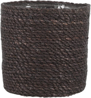 Mica Decorations Plantenmand - grijs - rotan - 18 x 18 cm