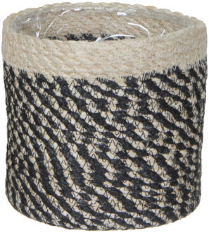 Mica Decorations Plantenmand - naturel met zwart - rotan - 14 cm