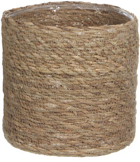 Mica Decorations Plantenmand - rotan - naturel met bruin - 20 cm