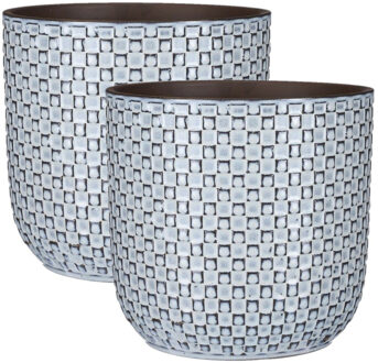 Mica Decorations Plantenpot - 2x - keramiek - blauw - 21 x 20 cm