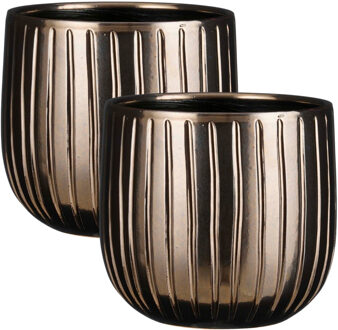 Mica Decorations Plantenpot - 2x - keramiek - brons glans / ribbels - D21 x H19 cm - bloempot Pablo