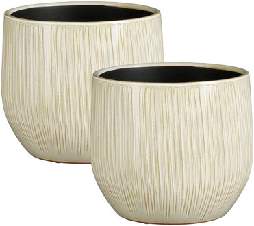 Mica Decorations Plantenpot - 2x - keramiek - wit glans / ribbels - D24 x H22 cm - bloempot Pablo