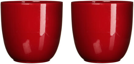 Mica Decorations Plantenpot - 2x stuks - donkerrood - glans - keramiek - D31 x H28,5 cm - bloempot