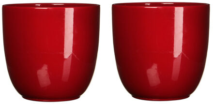 Mica Decorations Plantenpot - 2x stuks - rood - glans - keramiek - D12 x H11 cm - bloempot