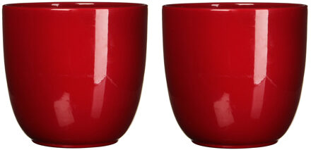 Mica Decorations Plantenpot - 2x stuks - rood - glans - keramiek - D22,5 x H20 cm - bloempot