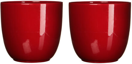 Mica Decorations Plantenpot - 2x stuks - rood - glans - keramiek - D35 x H31,5 cm - bloempot