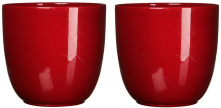 Mica Decorations Plantenpot - 2x stuks - rood - keramiek - 19 x 18 cm
