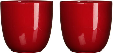 Mica Decorations Plantenpot - 2x stuks - rood - keramiek - 28 x 25 cm