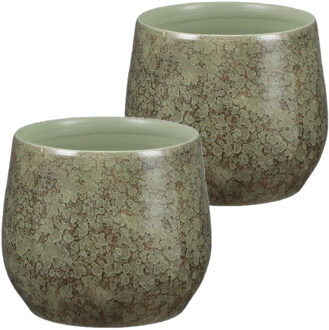 Mica Decorations Plantenpot - 2x - Terracotta - groen - 19 x 17 cm