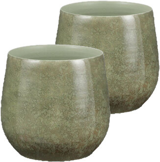 Mica Decorations Plantenpot - 2x - Terracotta - groen - 24 x 22 cm