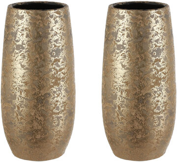 Mica Decorations Plantenpot/bloemenvaas van keramiek - 2x - flakes goud print - 35 x 17 cm - Hoge po