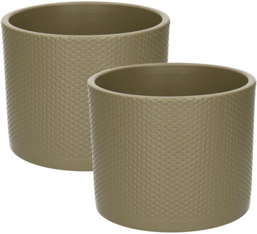 Mica Decorations Plantenpot/bloempot - 2x - groen - 15 x 18 cm - keramiek - stippen relief - voor kamerplant