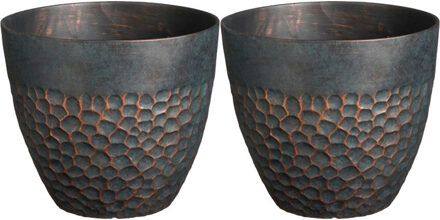 Mica Decorations Plantenpot/bloempot Bravo - 2x - kunststof - voor buiten - Diep groen - D30 x H26 cm