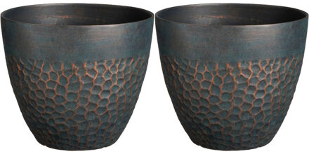 Mica Decorations Plantenpot/bloempot Bravo - 2x - kunststof - voor buiten - Diep groen - D38 x H32 cm