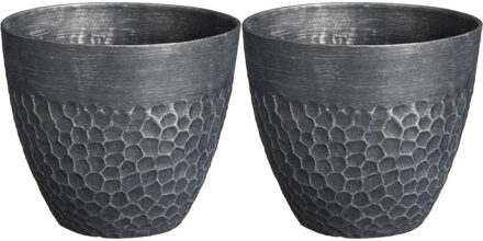 Mica Decorations Plantenpot/bloempot Bravo - 2x - kunststof - voor buiten - zwart - D30 x H26 cm