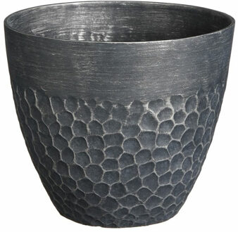 Mica Decorations Plantenpot/bloempot Bravo - kunststof - voor buiten - zwart - D30 x H26 cm