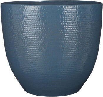 Mica Decorations Plantenpot/bloempot Carrie terracotta blauw glans met flakes patroon - D35/H32 cm