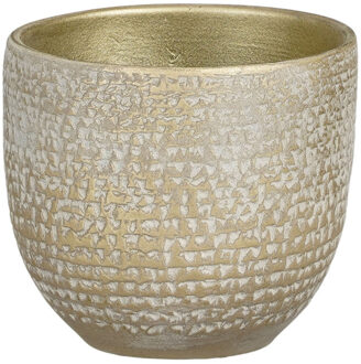 Mica Decorations Plantenpot/bloempot Carrie terracotta champagne met flakes patroon - D14/H12 cm