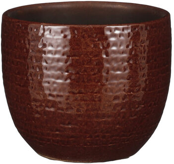 Mica Decorations Plantenpot/bloempot Carrie terracotta kastanje bruin met flakes patroon - D14/H12 cm
