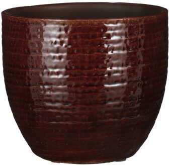 Mica Decorations Plantenpot/bloempot Carrie terracotta kastanje bruin met flakes patroon - D16/H14 cm