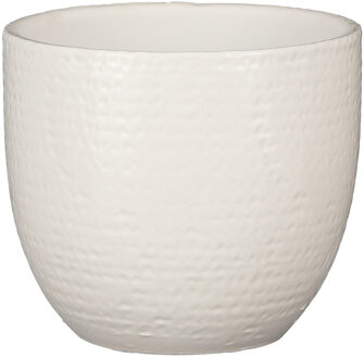 Mica Decorations Plantenpot/bloempot Carrie terracotta wit met flakes patroon - D16/H14 cm