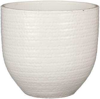 Mica Decorations Plantenpot/bloempot Carrie terracotta wit met flakes patroon - D20/H18 cm