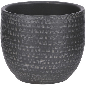 Mica Decorations Plantenpot/bloempot - Carrie - terracotta - zwart - flakes patroon - D14 x H12 cm