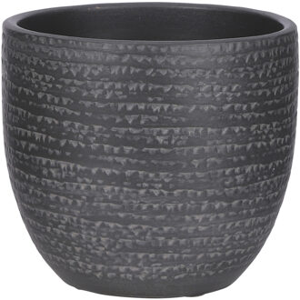 Mica Decorations Plantenpot/bloempot - Carrie - terracotta - zwart - flakes patroon - D16 x H14 cm