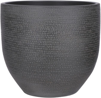 Mica Decorations Plantenpot/bloempot - Carrie - terracotta - zwart - flakes patroon - D35 x H32 cm