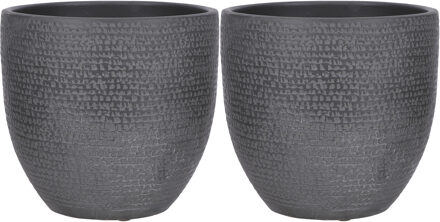 Mica Decorations Plantenpot/bloempot Carrie terracotta zwart met flakes patroon - 2x stuks - D24/H22 cm