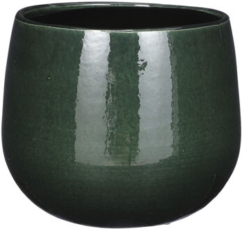 Mica Decorations Plantenpot/bloempot - donkergroen - D18/H16 cm - keramiek - speels licht gevlekt patroon