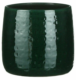 Mica Decorations Plantenpot/bloempot - donkergroen - relief patroon - keramiek - D19/H17 cm
