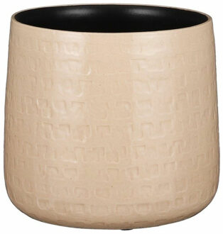 Mica Decorations Plantenpot/bloempot keramiek beige relief patroon - D19 en H17 cm