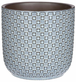 Mica Decorations Plantenpot/bloempot - keramiek - blauw - stijlvol patroon - D17 x H16 cm