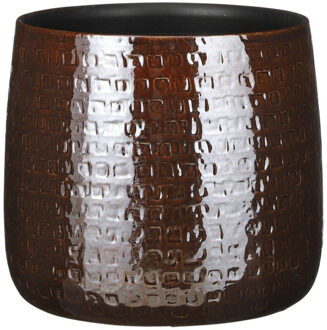 Mica Decorations Plantenpot/bloempot - Keramiek - donkerbruin - D24/H21 cm