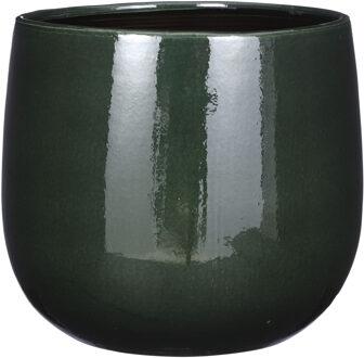 Mica Decorations Plantenpot/bloempot - keramiek - donkergroen glans/spotted- D26/H24 cm